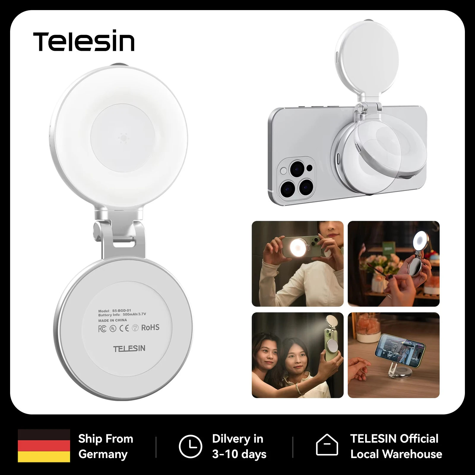TELESIN Magnetisches Aufhellungslicht Mini-Selfie-Licht 3 Modi Einstellbare Helligkeit mit iPhone Magsafe 360 °   LED-Selfie-Ringlicht