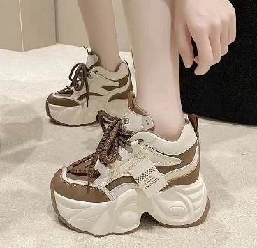 

Women's Dad oes Spring 2024 Casual Sle Thi Bot High Top Leather Sneakers Foot Lengthening round Toe All Season Wear