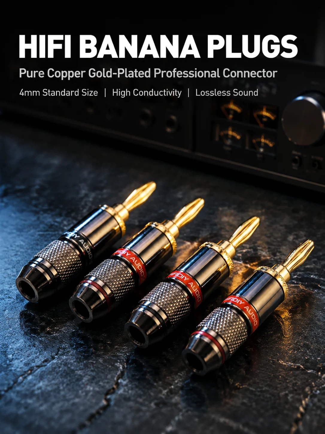 HIFIDIY LIVE 4 szt./zestaw 4mm Złote Wtyki Bananowe z Czystej Miedzi do Audio Wideo Adaptera Głośnikowego Zestaw Złączek Terminalowych — zdjęcie 2