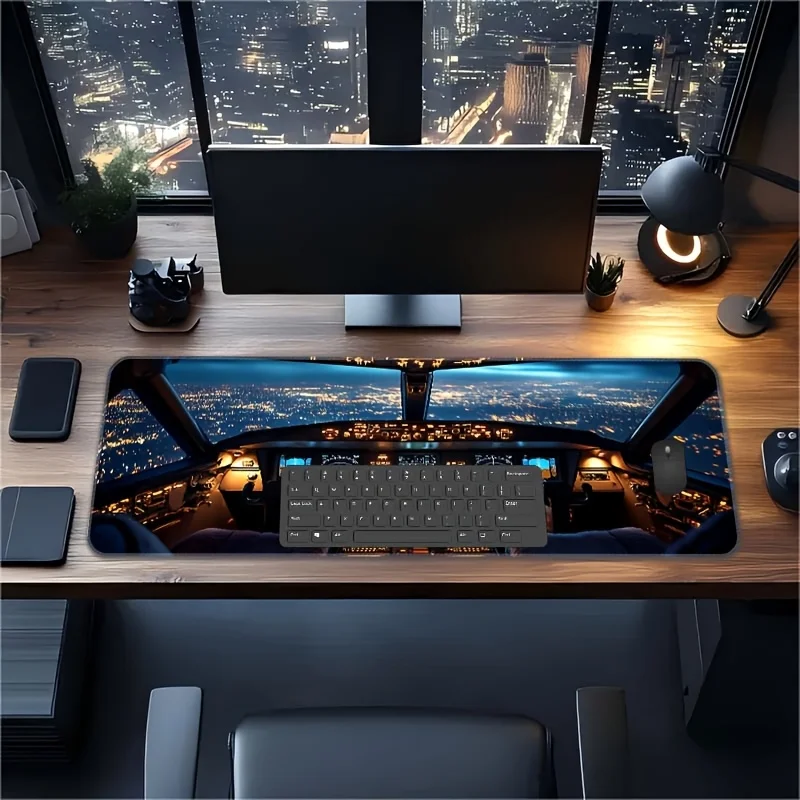 Airplane Cockpit View Desk Mat Extra Large Gaming Mouse Pad Non-Slip Rubber Base for PC Computer