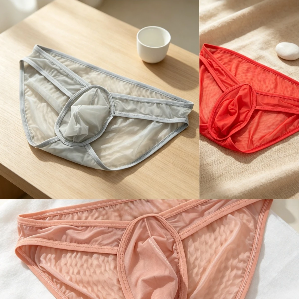 Men's Slim Fit Briefs Sheer Breathable Mesh Fabric 3D Pouch Support Narrow Binding Edge Stylish Daily Underwear