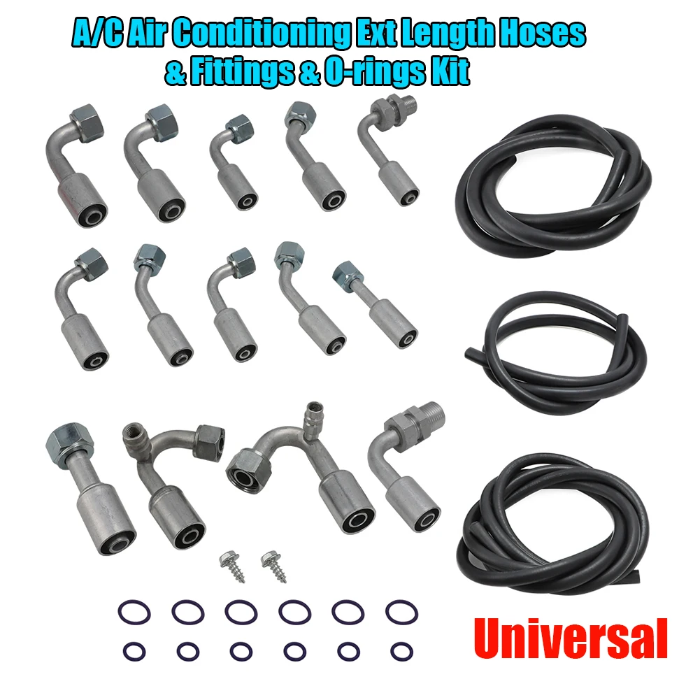 

Universal For GM A/C Air Conditioning Ext Length Hoses & Fittings & O-rings Kit For Chevrolet/Chevy/GMC For Car Truck