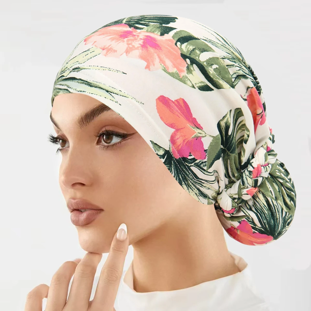 Nieuwe Moslim Hijaabs Spiraal Turbine Hoofddoek Gedrukt Tulband Motorkap Indiase Hoofddeksels Zacht Ademend Hijab Cap Accessoires voor Vrouwen