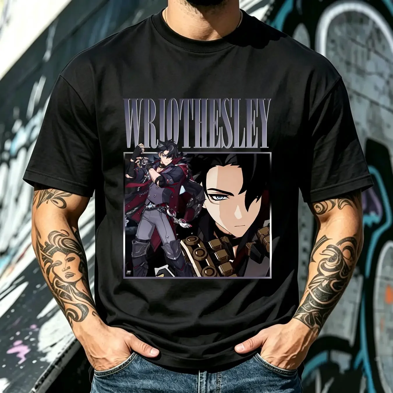 washed T Shirt Wriothesley Genshin ImpacT Vintage Retro Homage Gaming vintage Washed streetwear Top For Everyday Wear homme