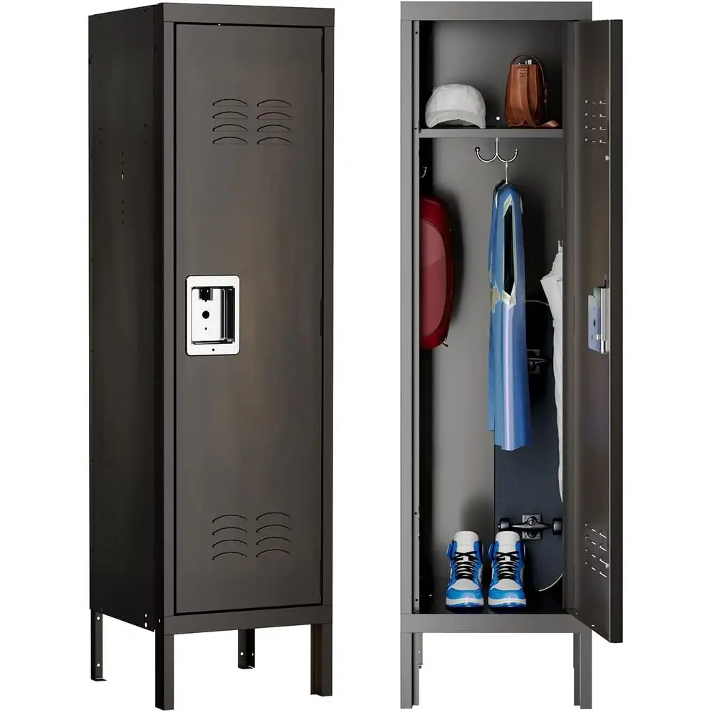 

Single-Door Metal Locker Cabinet with 18 Deep Compartments, Hanging Hooks, Ideal for Schools, Home Offices, Gyms, and Changing R