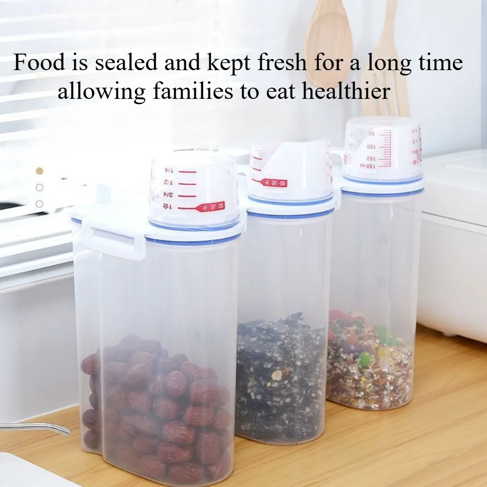 1pc Rice And Grains Food Storage Canister With Measuring Cup, Kitchen Moisture-proof And Insect-proof Dust-proof Sealed Canister