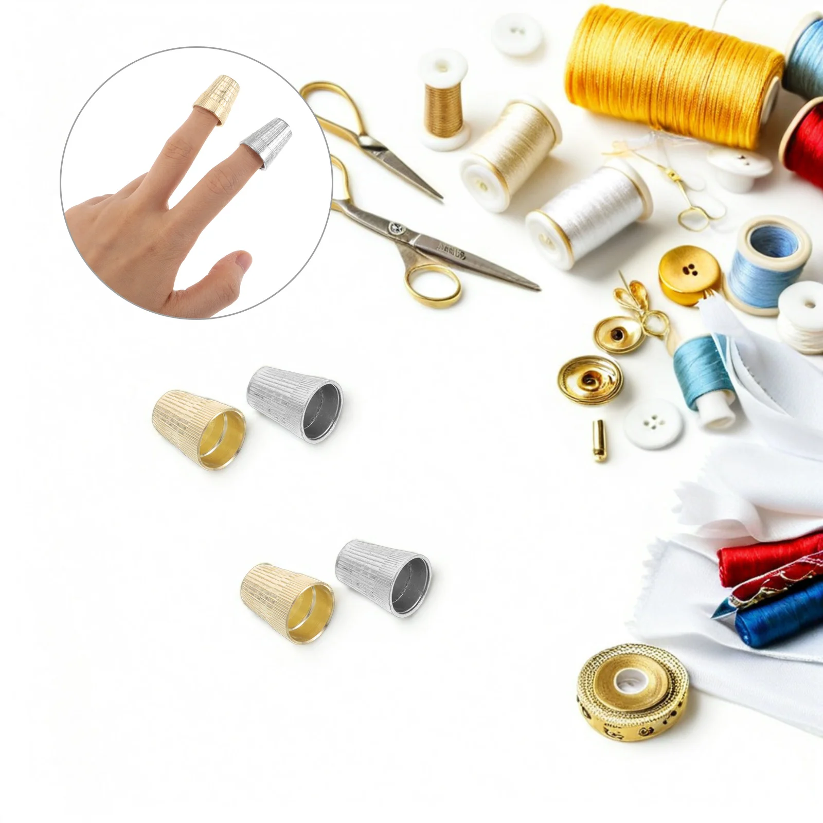 

6Pcs Vintage Metal Sewing Thimble Finger Caps Finger Guards for Hand Quilting Embroidery DIY Sewing Supplies Thimble