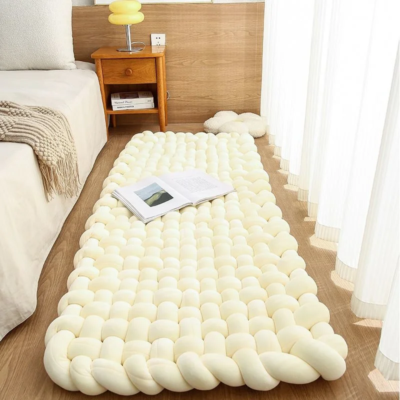 60x180cm Soft Braided Floor Cushion Plush Bedside Rug Tatami Mat Window Seat Pad Sofa Carpet Bedroom Living Room Home Decor