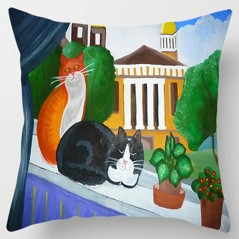 Cartoon Cat Series Pillow Gift Home Office Decoration  Bedroom Sofa Car Cushion Cover