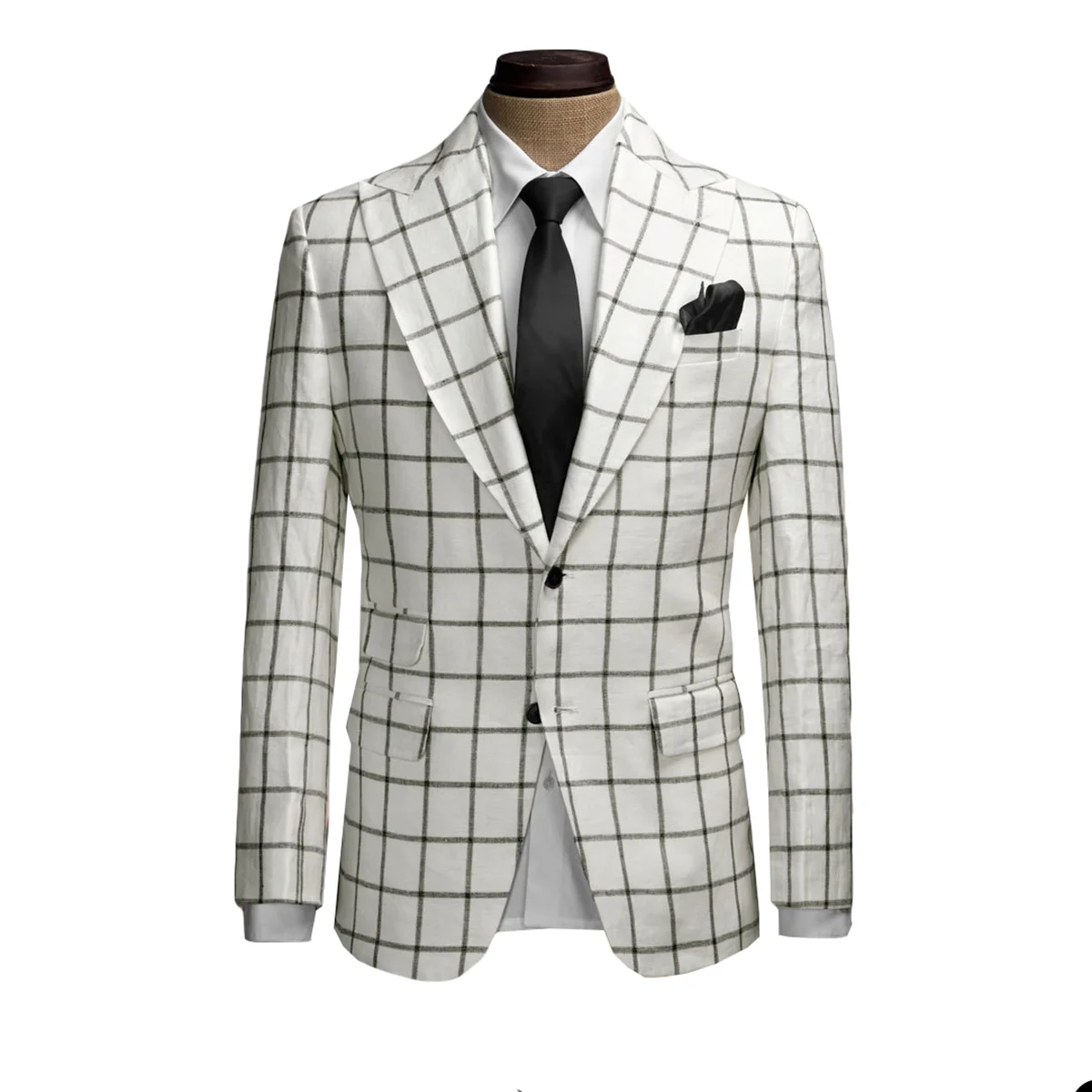 ลายสก๊อตผู้ชายชุด Tailor-Made 2 ชิ้น Blazer กางเกงสีดําเดี่ยว Gentle งานแต่งงานเจ้าบ่าวธุรกิจ Causal พรหมที่กําหนดเอง