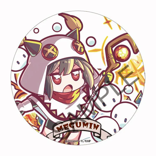 Megumin-insignia de Metal colorida para disfraces, accesorios de lujo, artículos de simplicidad de moda, uso especial, Aqua Satou Kazuma, 58MM