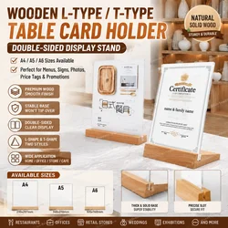 A4 A5 A6 Wooden L-Shaped T-Shaped Strong Table Card Double-Sided Label Display Card Holder Table Paper Holder Display Holder