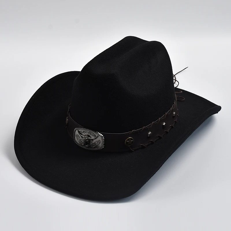 Neue künstliche Wolle Western Cowboy hüte für Männer Frauen Vintage Fedoras Hüte mit breiter Krempe Gentleman Lady Cowgirl Jazz Hüte