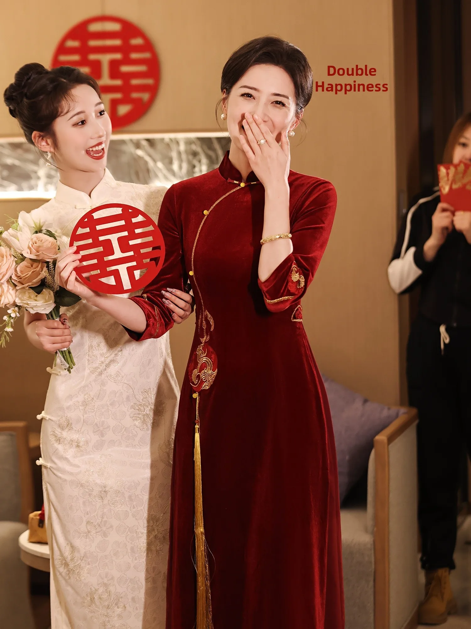 

Ele Red Wedding Dr for Mother of the Bride New 2026 Wedding Celebration Dr Vintage Sle Long Sve Poly...