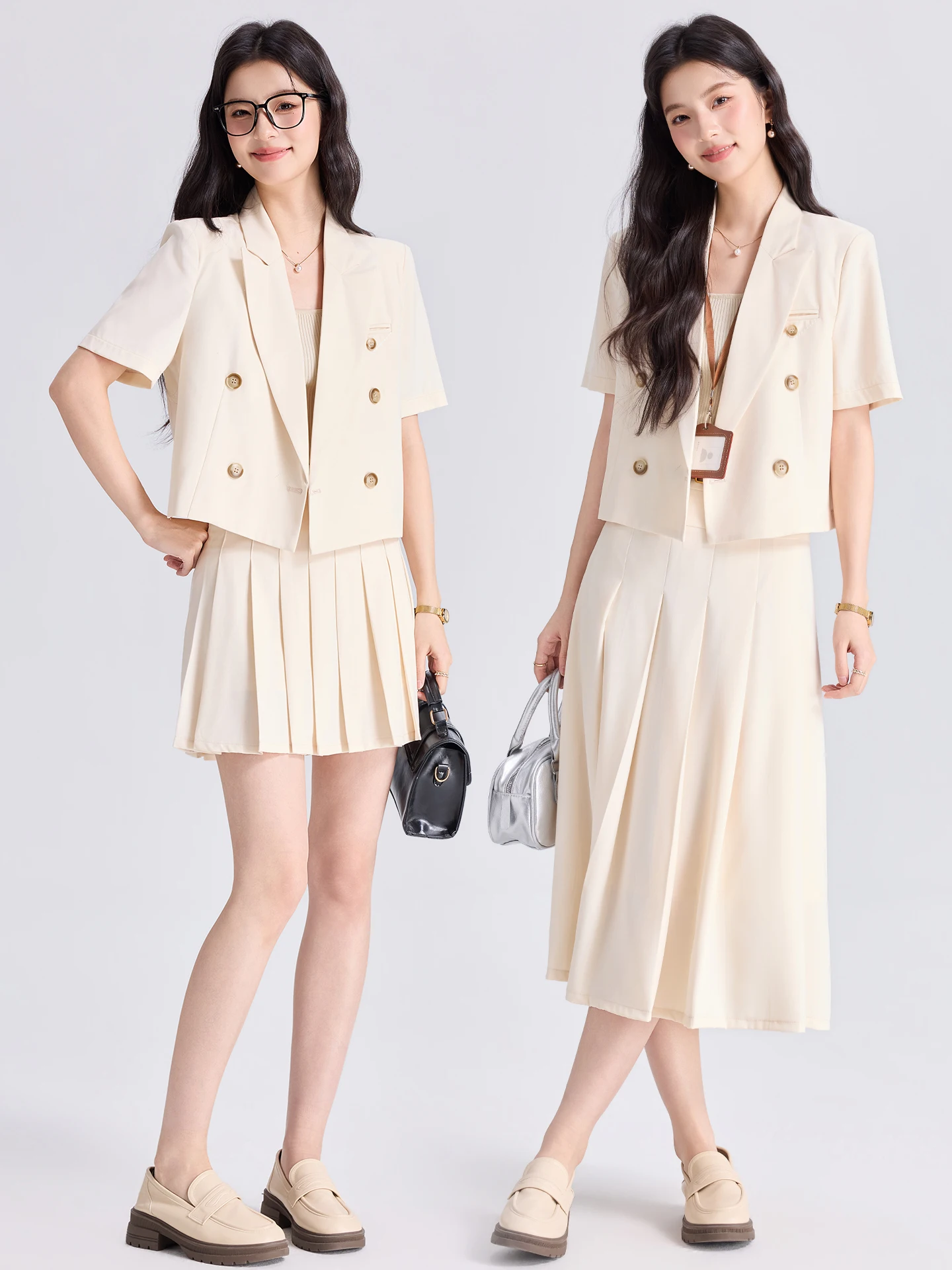 Apricot Short Suit Jacket Women's Casual Professional Fashion Short Suit Set Small Size Female Elegant Polyester Fiber