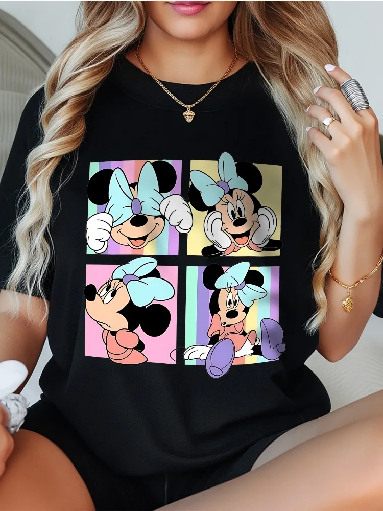 

Летняя женская футболка размера Disney Series PlusSize, повседневный дышащий топ с короткими рукавами и круглым вырезом с героями мультфильмов