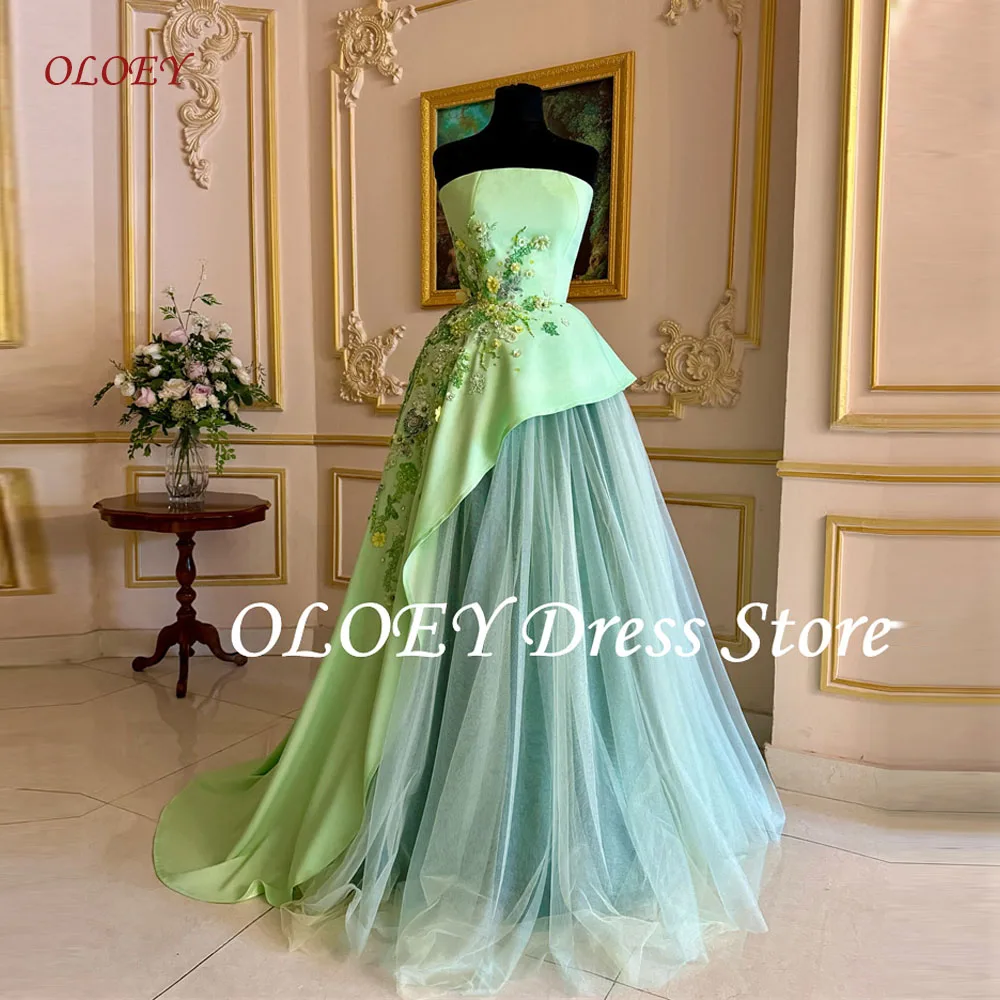 OLOEY-Robe de Soirée Verte Luxueuse à Fleurs pour Femme Arabe, Sans Bretelles, Longueur au Sol, Bal, Éducative, Personnalisée