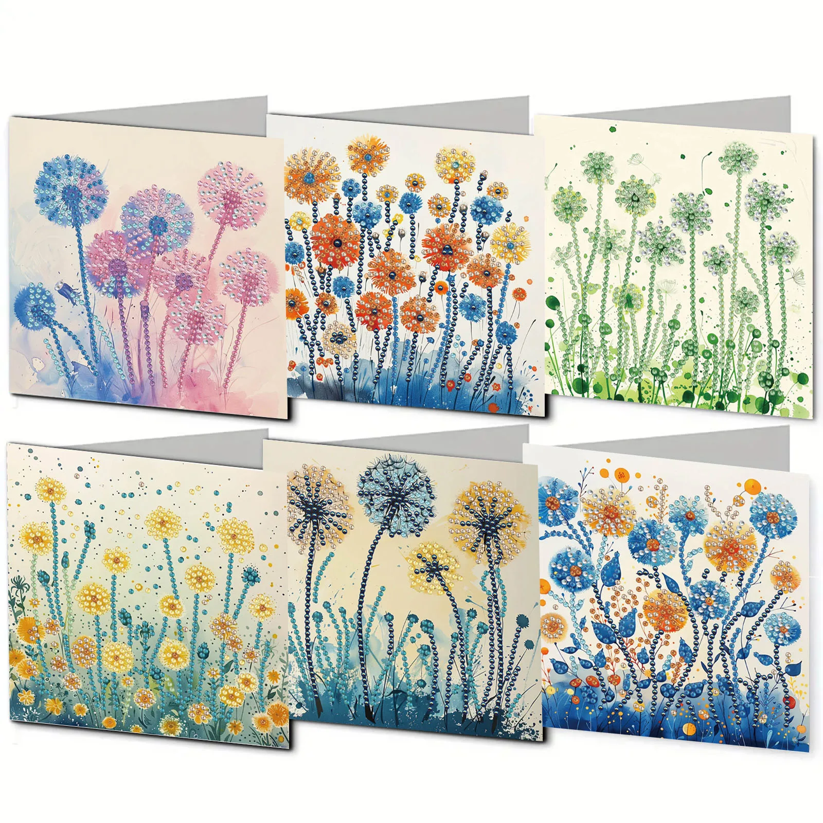 6-Piece Diamond Painting set Greeting card Dandelion pattern paper Material suitable for Writing Greetings, Valentine's Day gifts