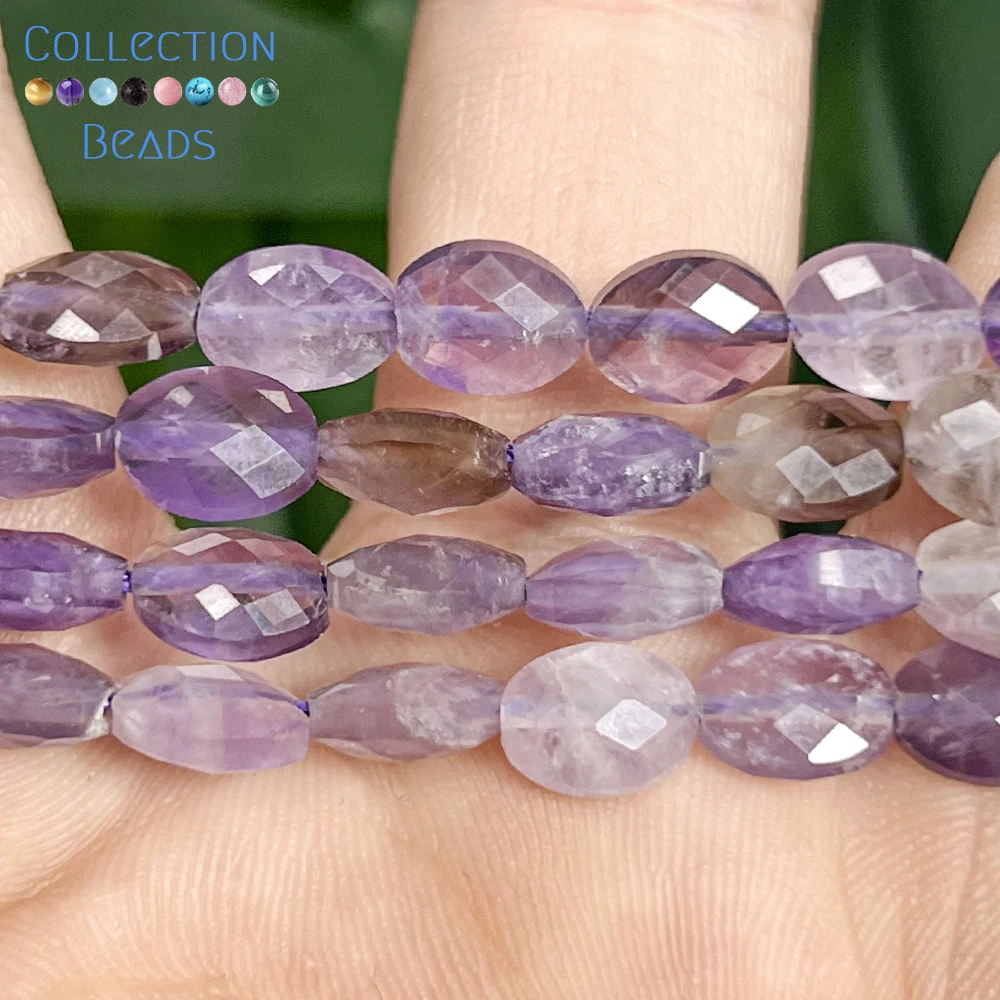 23pcs 6x8mm Natural Amethyst Faceted Ellipse Shape Loose Spacer Beads for Jewelry Making DIY Bracelet Necklace Accessories