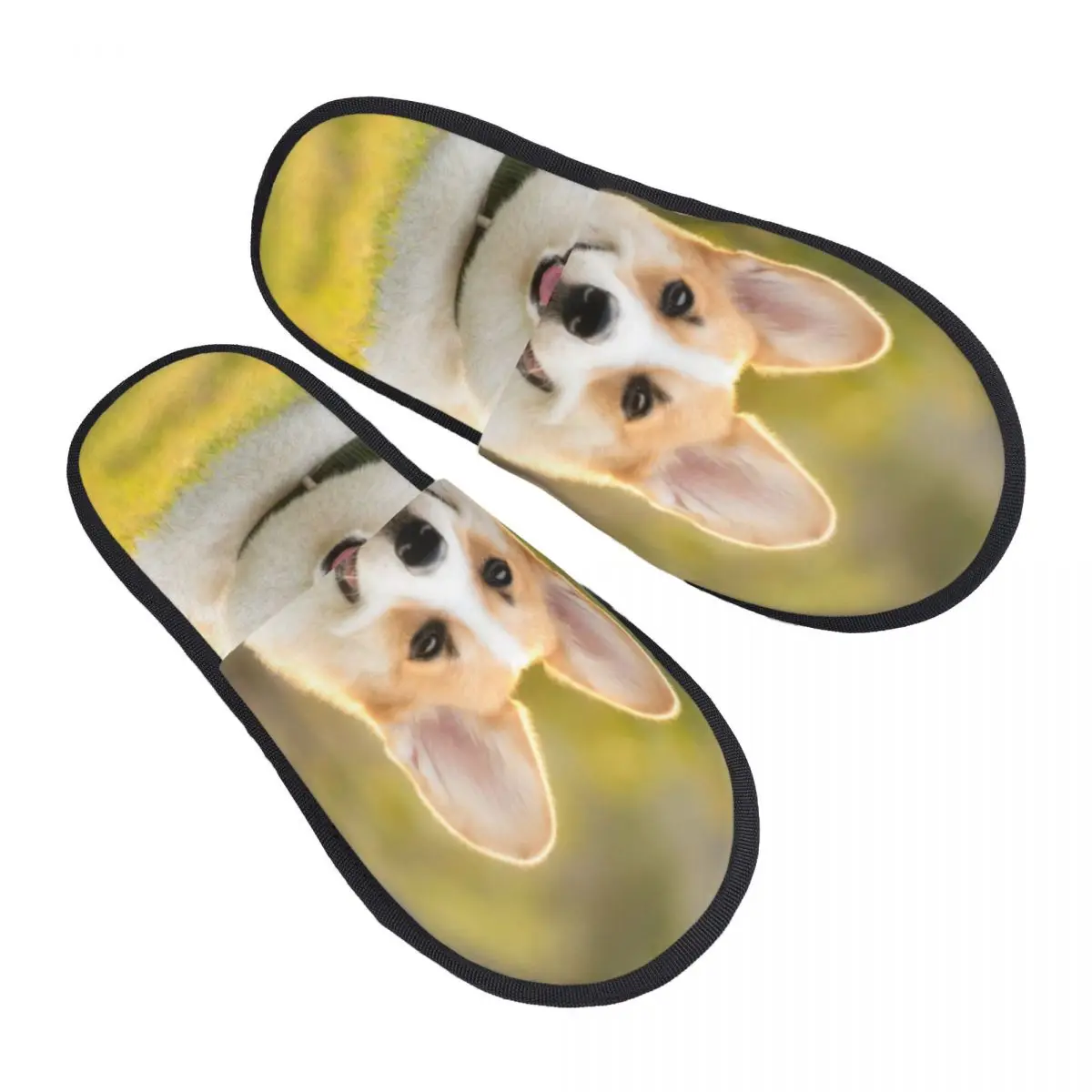 Winter Women Men Non-Slip Flat Slippers Corgi Dog On The Grass Indoor Fur Soft Warm Shoes