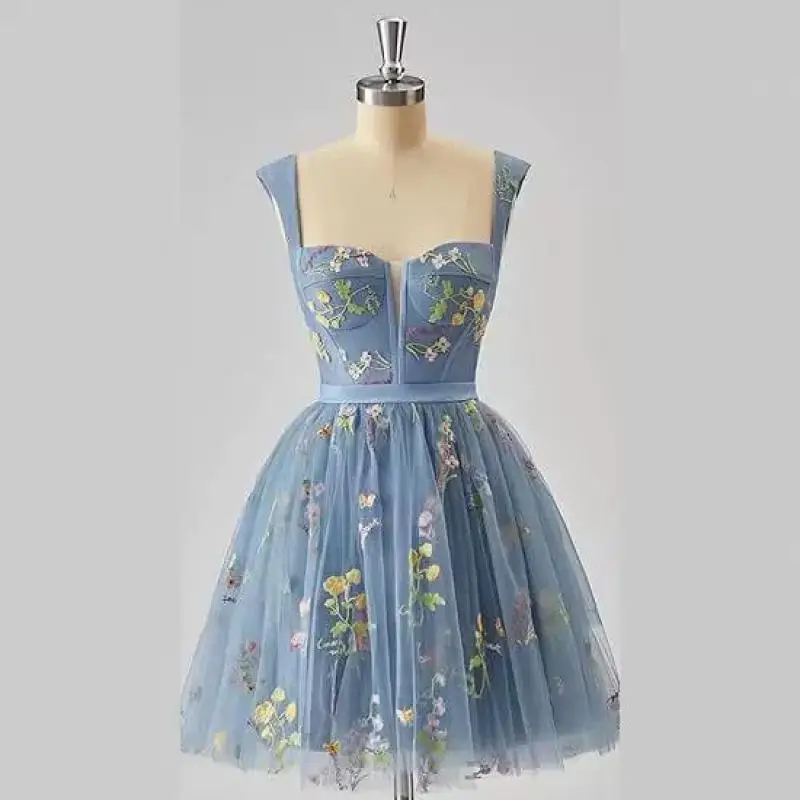 Strap V-neck Short Skirt Dress Slim Fitting Temperament Embroidered Evening Dress Birthday Party Coming Of Age Dress Customized