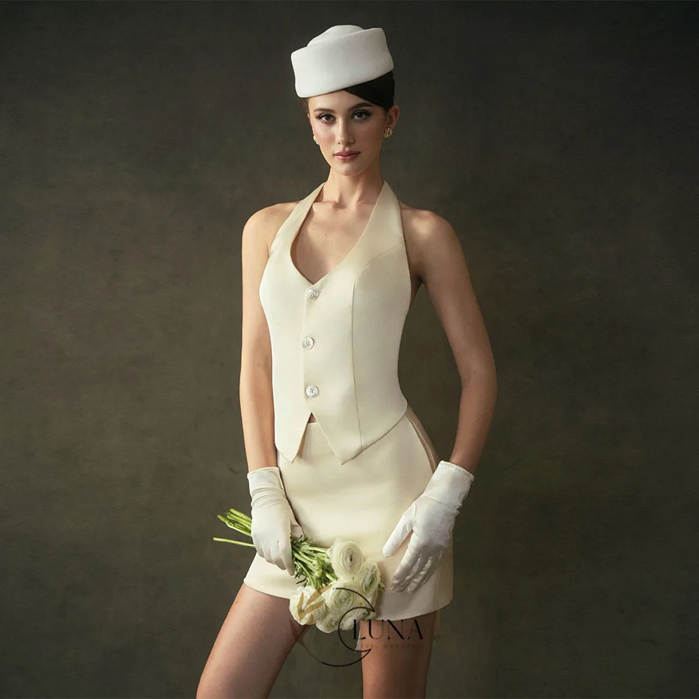 Luna Customized 2 Pieces Sexy After Wedding Dresses for Party V-Neck Backless Mini Bridal Gown Women Photography Dresses