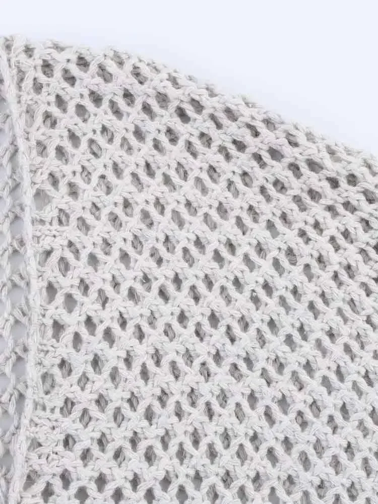 สไตล์ยุโรปใหม่ของผู้หญิงแฟชั่นอารมณ์ที่เรียบง่ายและหลากหลายคอวีเข็มขัดกลวงถักคาร์ดิแกน