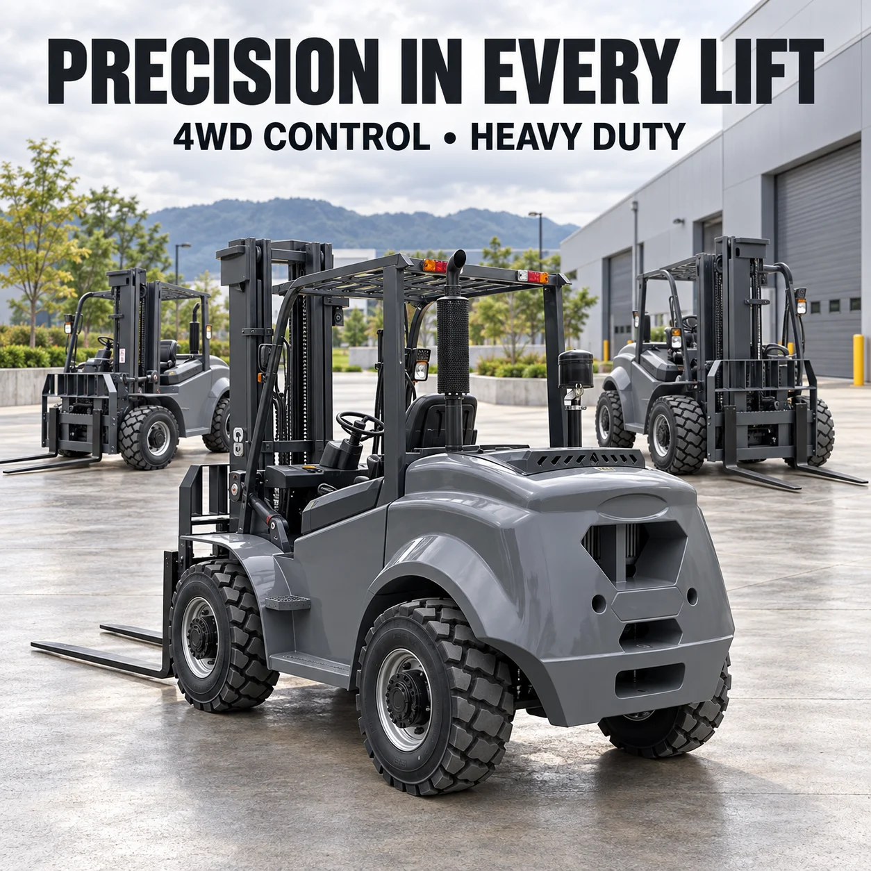 5T Off Road Forklift Truck Turbo Diesel 4 Wheel Drive Machine for Lumber Stone and Construction