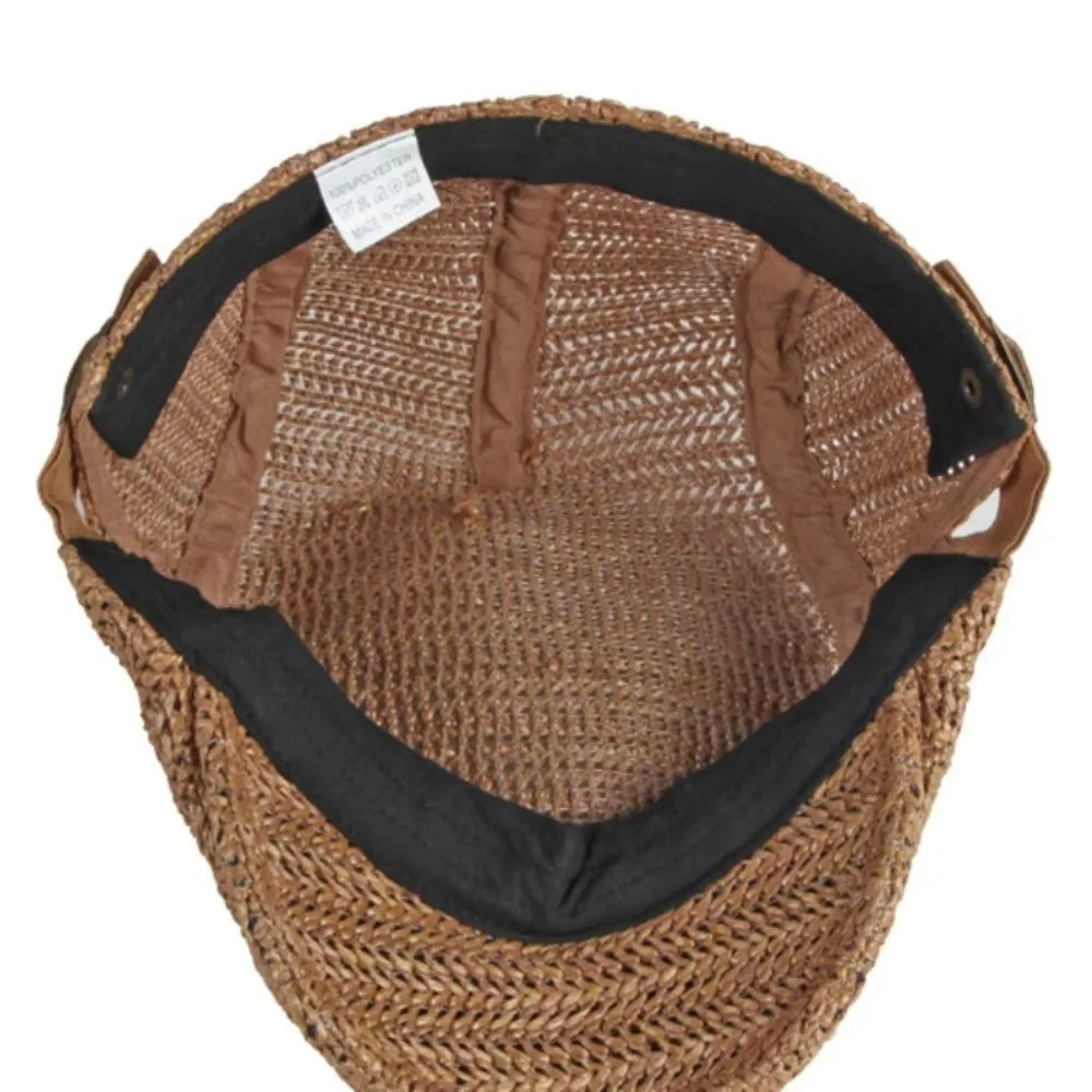 Stilvolle Stroh-Baskenmütze mit Hohldesign, verstellbare, atmungsaktive Flachmütze, Sonnenschutz, Ivy-Mütze, Unisex