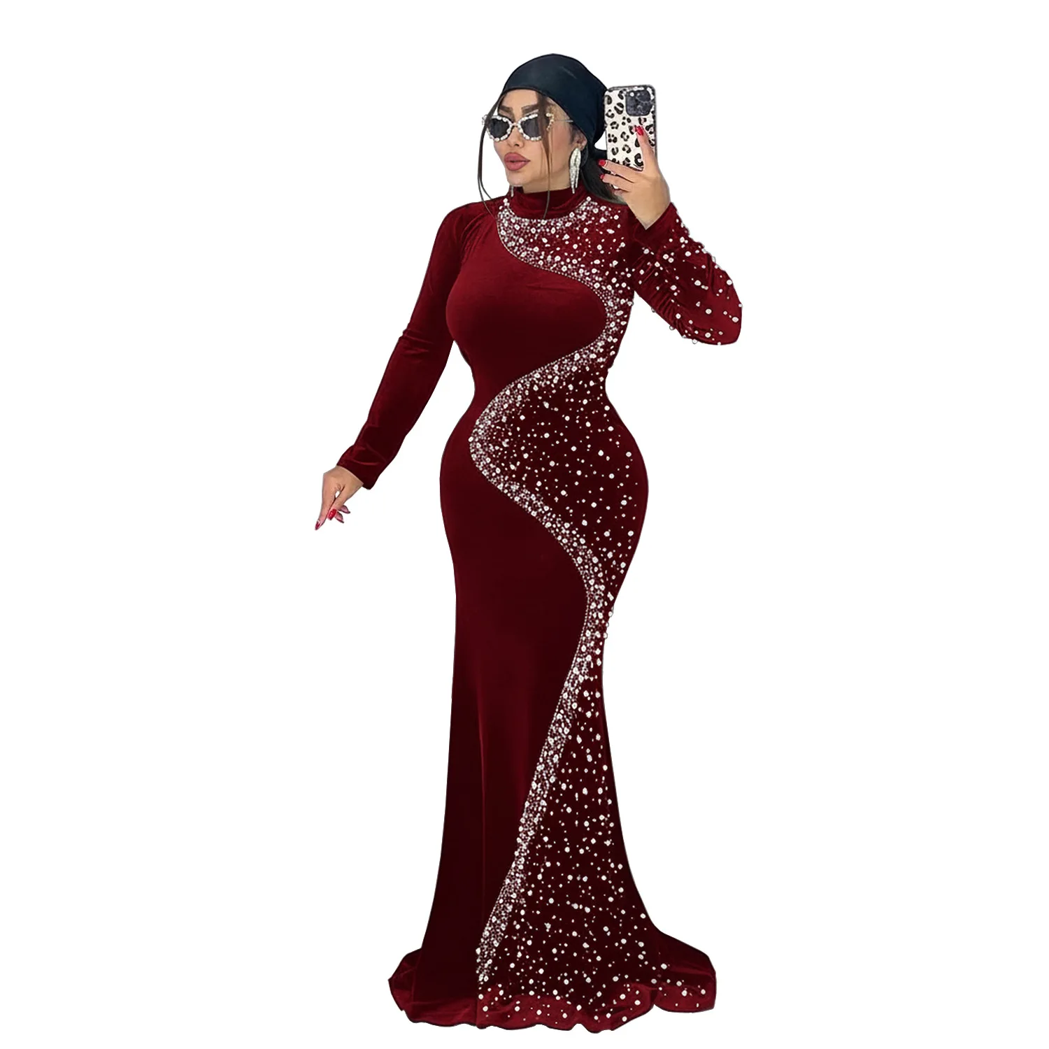 

2026 Spring Autumn Fashion Women Long Sleeve Velvet Solid Color Diamond Party Evening Long Maxi Dress Dashiki Africa Clothing