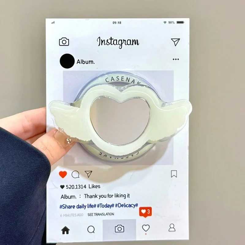 

Корейское милое 3D зеркало для макияжа с крыльями сердца для Magsafe Griptok, держатель для телефона, подставка для кольца на палец, поддержка iPhone 16, кронштейн для девочек