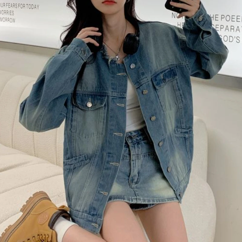 Jackets Women Spring Denim O-neck Fashion Solid All-match Loose Outerwear Newly Classic Popular Leisure Stylish Female Chic BF