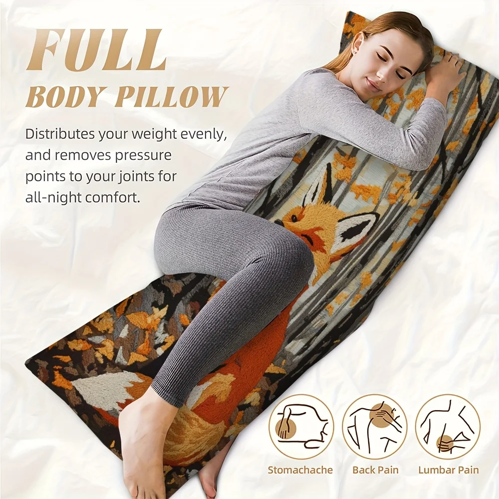 1pc Long Recliner Pillowcase Modern Fox in a Peaceful Forest with Graffiti Art Style, No Embroidery Feeling, Double-Sided Printi