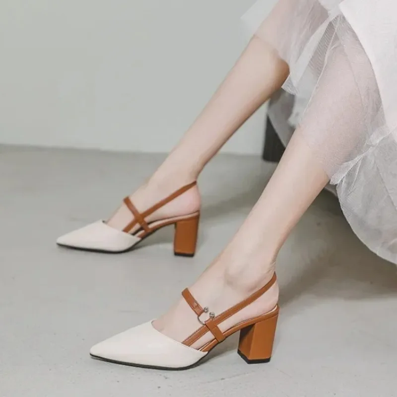 2026 Summer New Shoes for Women Pumps Elegant Chunky High Heels Pointed Toe Solid Ladies Shoes Female Sandals Zapatillas Mujer