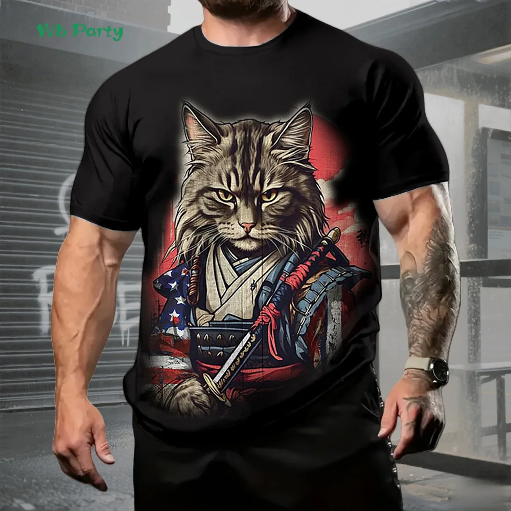 

Мужская футболка Повседневная с 3D принтом милого кота Мужская мода с короткими рукавами и круглым вырезом Мужской топ Пуловер Уличный спортивный стиль Мужская одежда