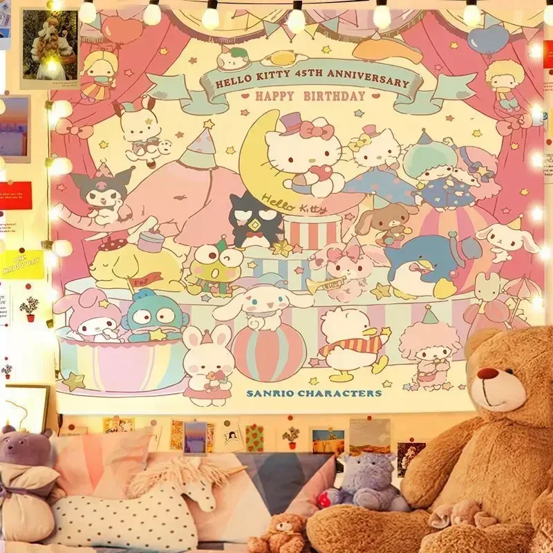 Pano de parede dos desenhos animados com luz LED, pano de fundo para quarto de menina, série Sanrio, 150x200cm, venda quente