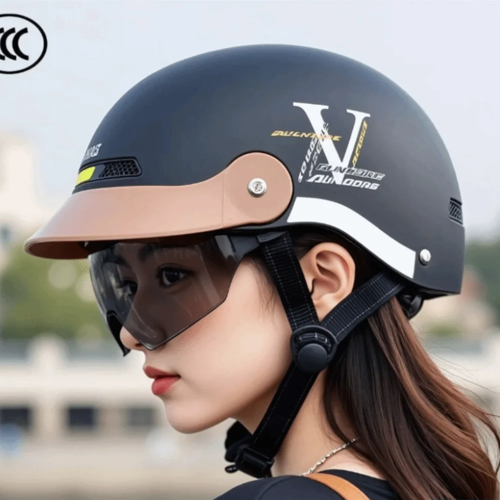 

Half-face Helmet Motorcycle Helmet 3C Certification HD Tea-colored Lens Cycling Safety Helmet Lightweight Anti-collision