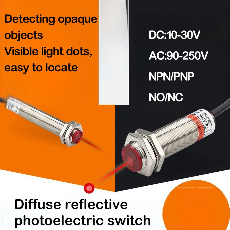 M12M18 Laser Mirror Reflection One-Way Diffuse Reflective Photoelectric Switch Sensor Three-Wire DC Inductive Switch