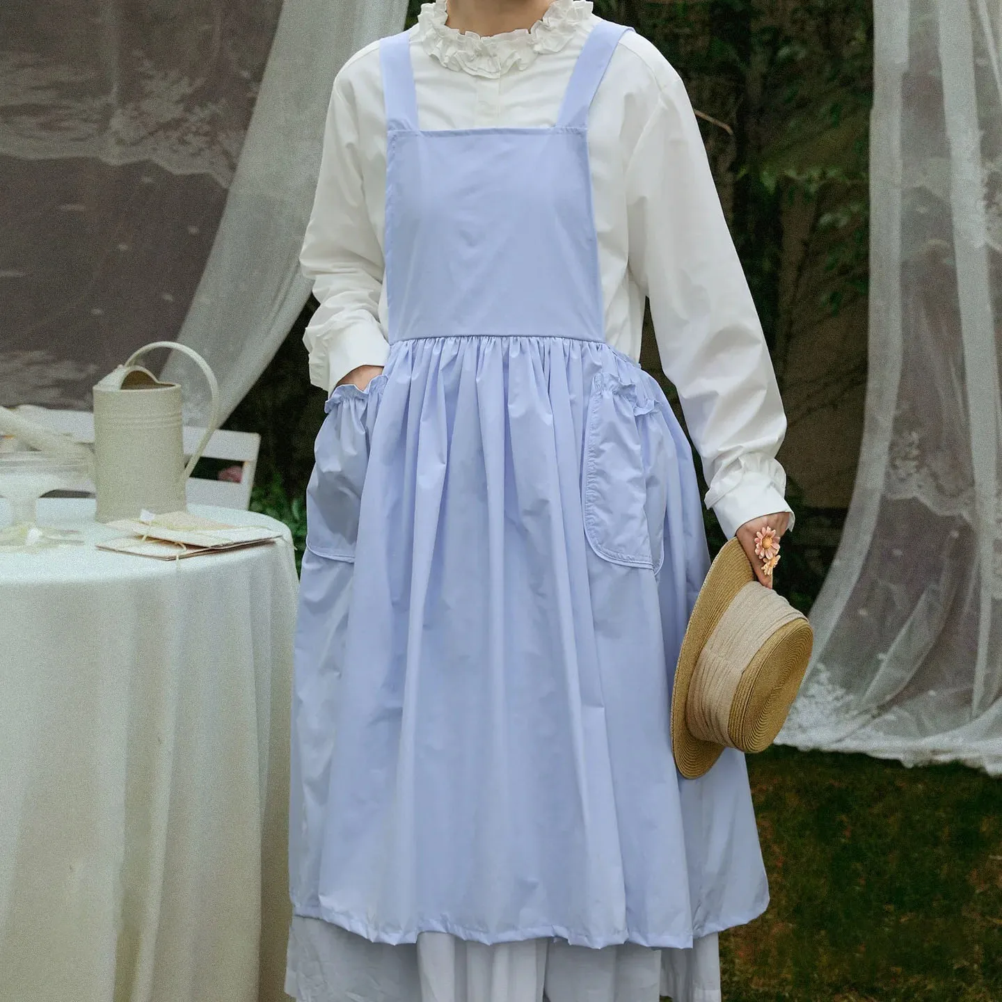 French Enlarge and Widen Water Resistant Apron Women's Baking Flower Shop Home Cleaning Anti Fouling Work Clothe