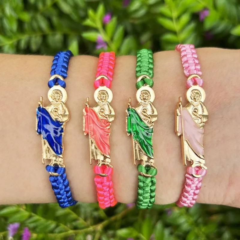 1 pulsera verde con dijes de Saint Jude, cuerda tejida hecha a mano trenzada, Pulsera de San Judas para mujeres y hombres