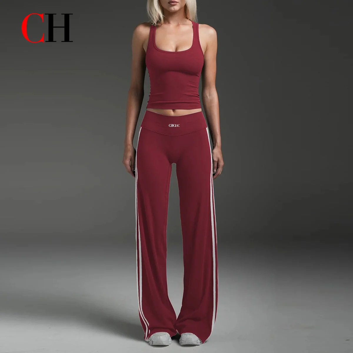CH Yoga Pants And Top Set For Women, Brushed Spandex Wide-leg Pants And Racerback Sports Tank Top Two-Piece Set, Fitness
