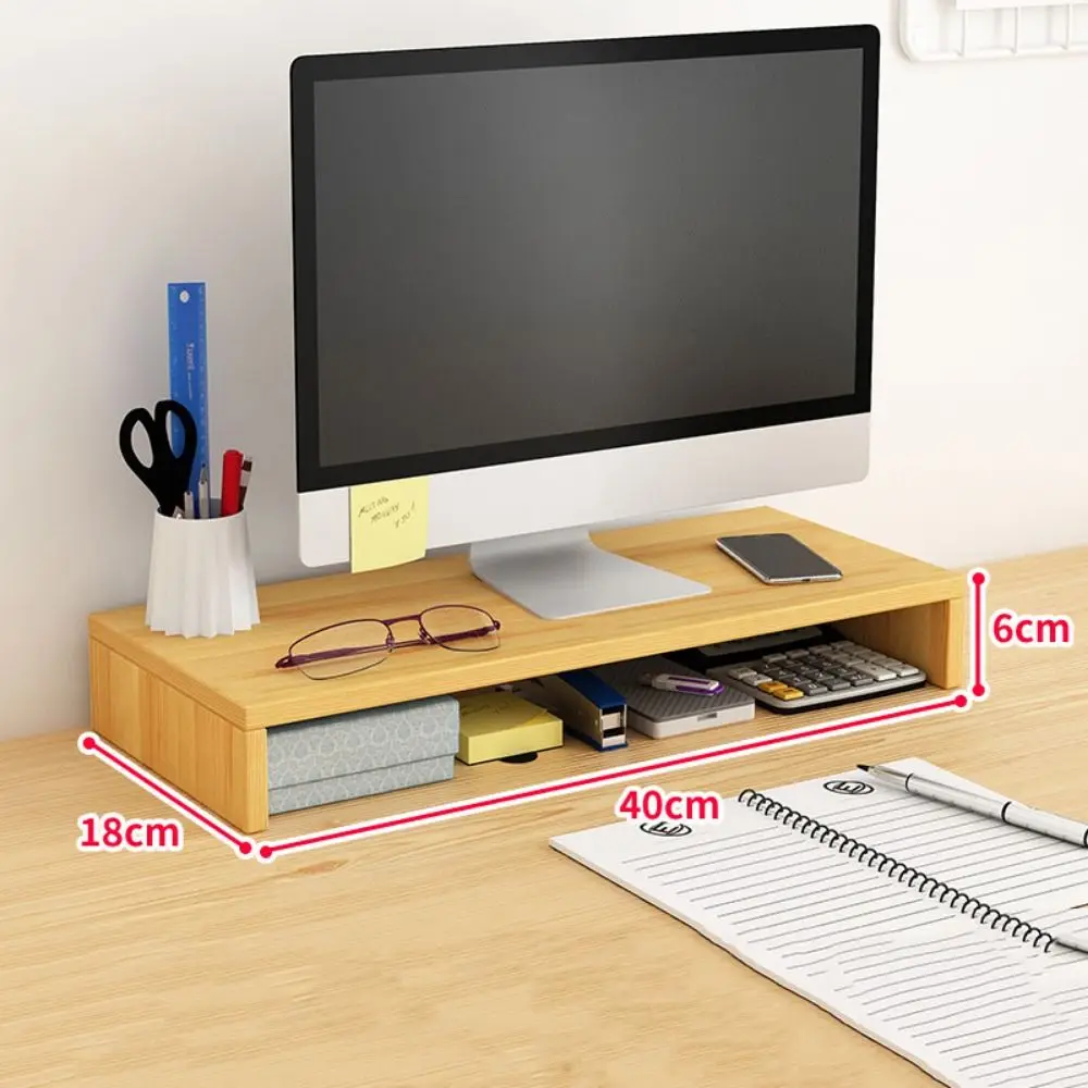 Stable Base Wood Desktop Computer Stand Easy Assemble Protect Cervical Spine Office Laptop Riser Space Saving Large Load Bearing