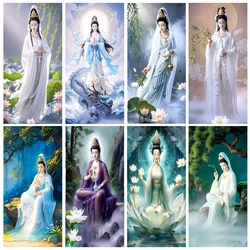 DIY 5D Diamond Painting New Arrival Buddhist Guanyin Bodhisattva Lotus Full Mosaic Diamond Embroidery Art Rhinestone Home Decor