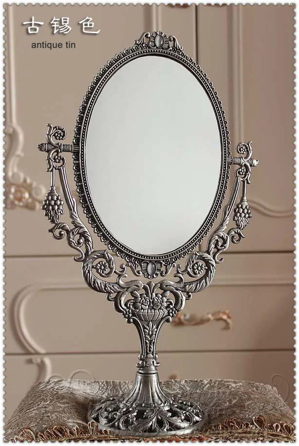 

Vintage Retro Oval 360 Rotating Compact Mirror, Double Face, Desktop, Table, Makeup, Cosmetic, Dresser, Cut-Out, 331B