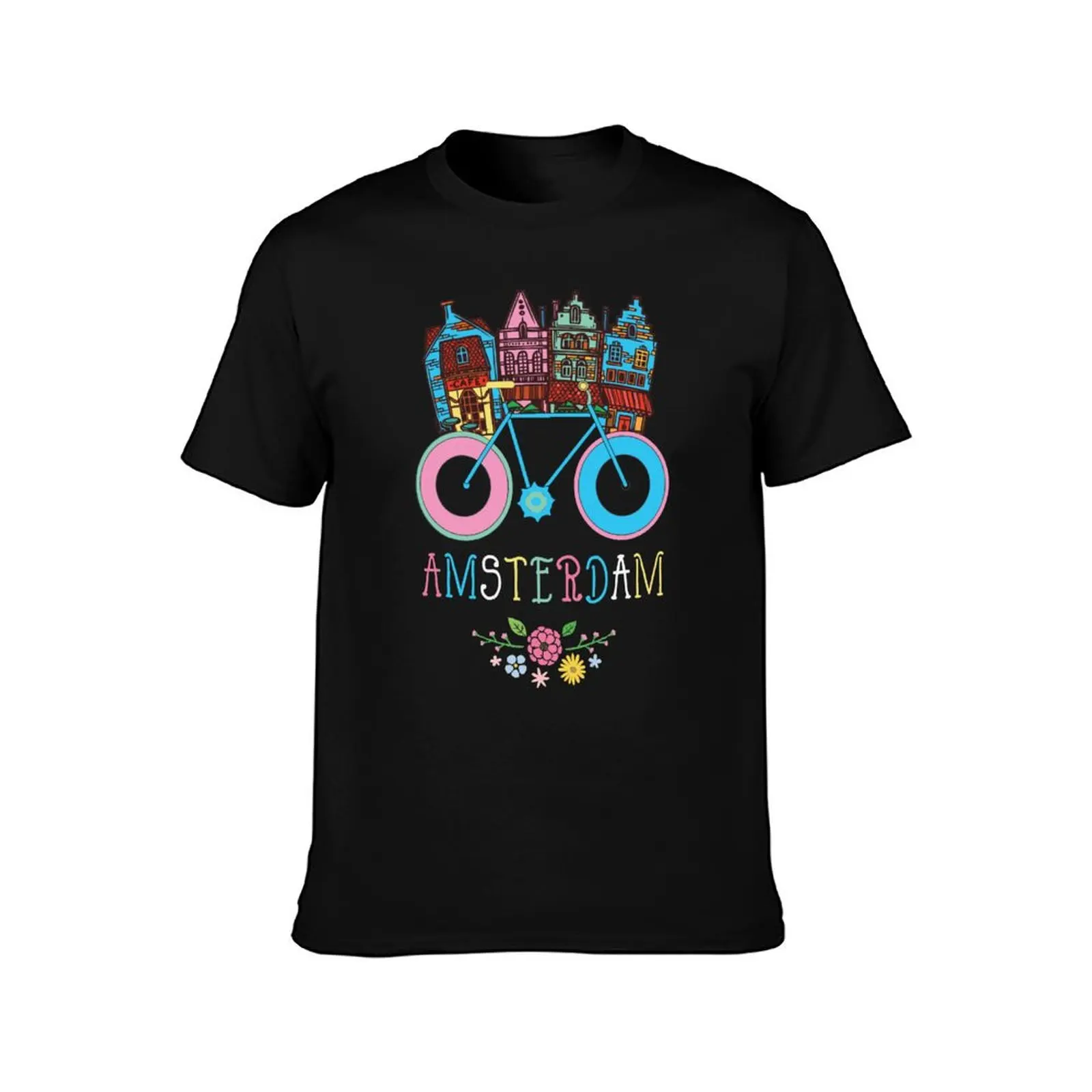 Floral Amsterdam Netherlands Bike Souvenir T-Shirt mens graphic t shirts T-Shirt