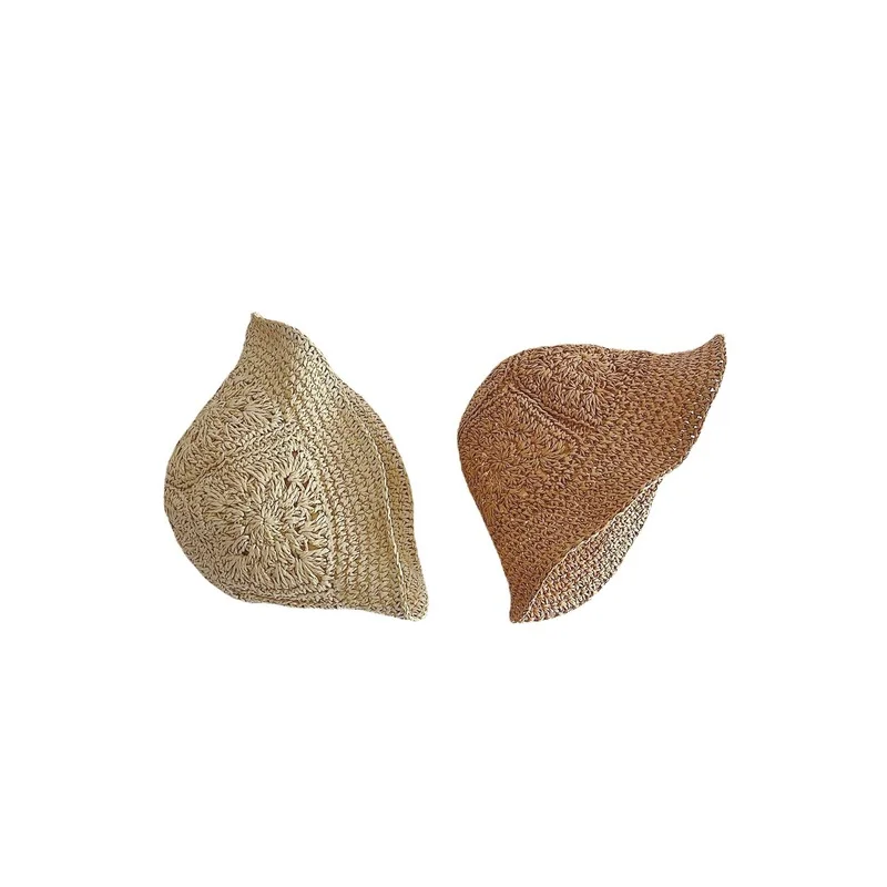 Korean style children straw hat summer girls baby outing sun hat retro pattern sunscreen straw basin hat infant Fisherman