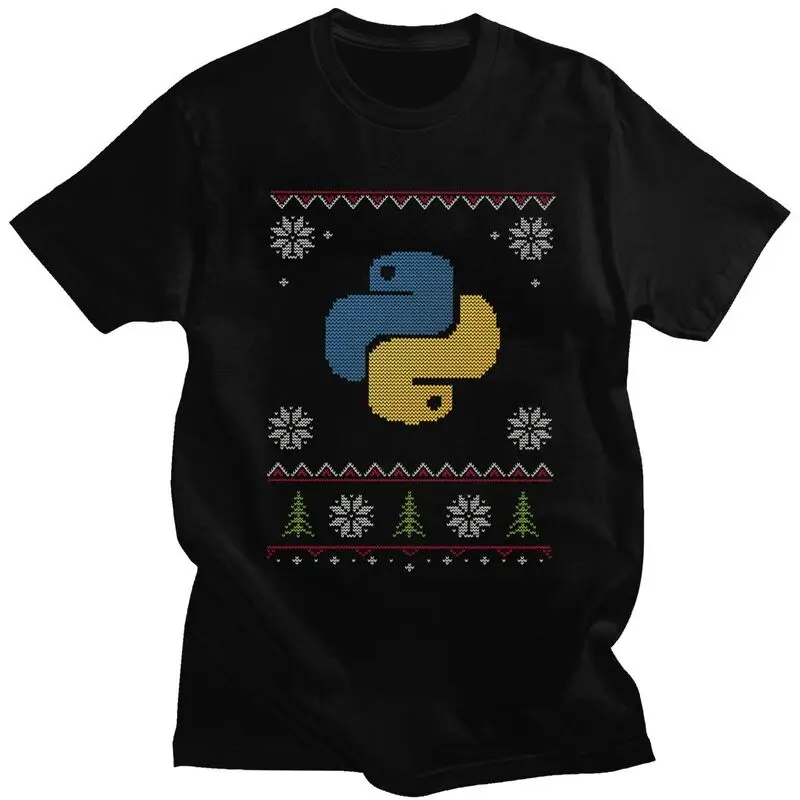 Custom Men\'s Python Programmer Ugly Sweater T Shirts Short Sleeves Cotton Tshirt Unique T-shirt Casual Programing Code Coder Tee