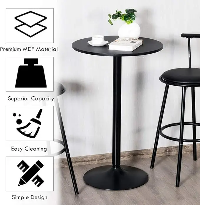 Bar Table, Round Cocktail Table Modern Style Standing Circular Bistro Table Suitable For Pub,Restaurant Black Set Of 6