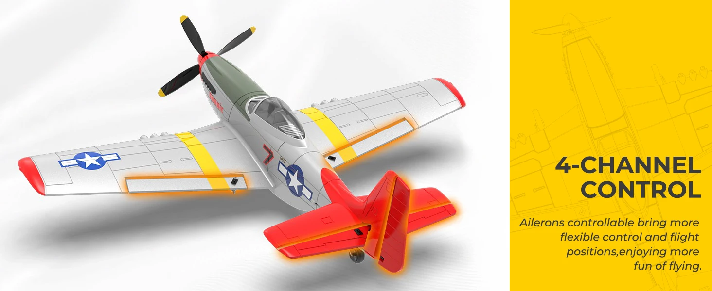 Volantexrc P51 Mustang RC Plane, 3-Level Control, One Key Aerobatic RC Airplane, Easy Assembly for Beginners & Adults