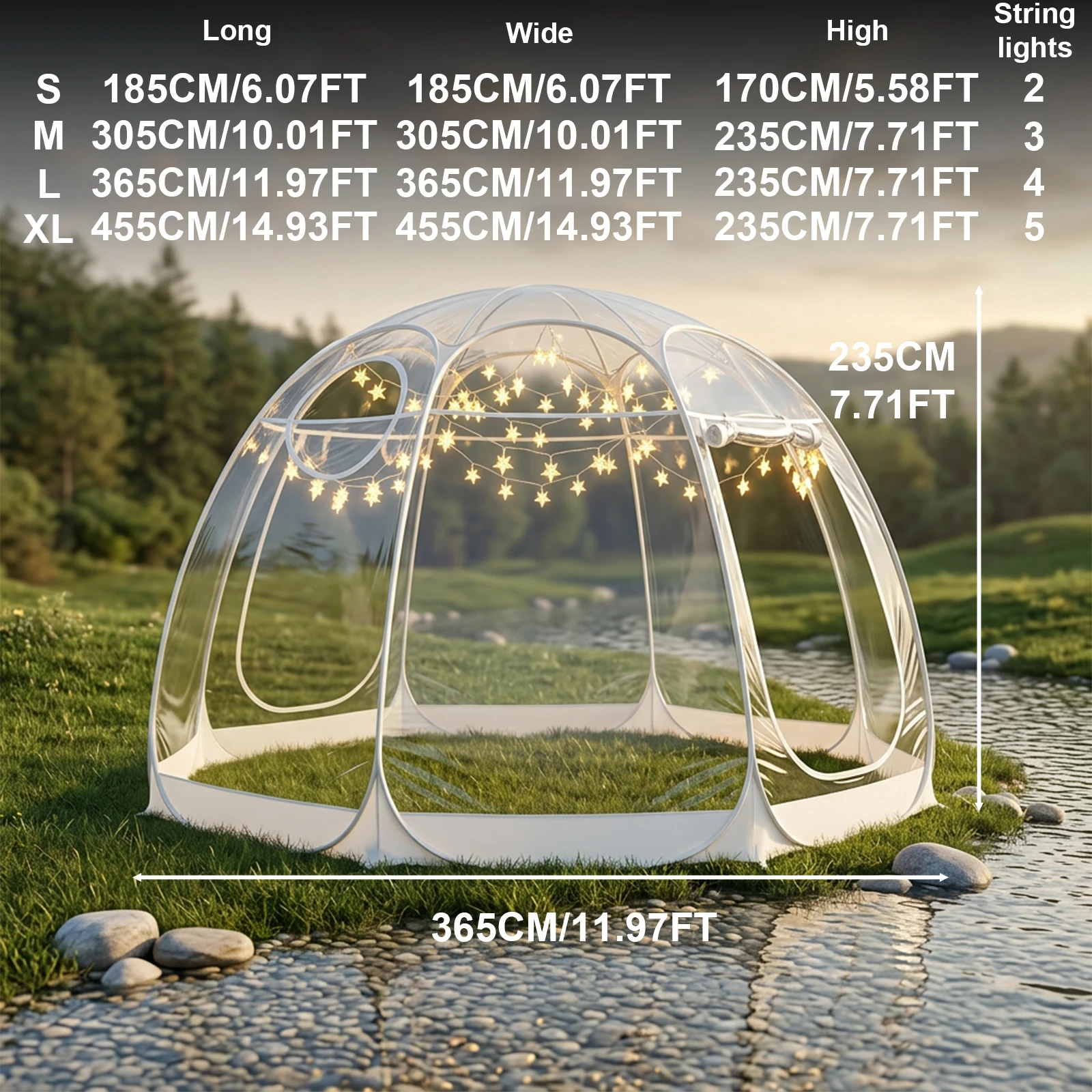 Quick-Set Bubble Tent Camping Pod Windproof Cold-Resistant PVC Outdoor Shelter String Lights Included for Nighttime Ambiance